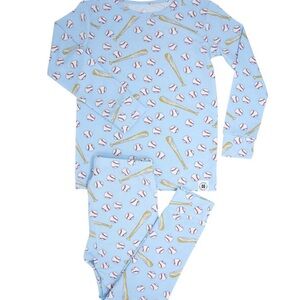 Baseball Print Long-Sleeve Pajama Set - Light Blue